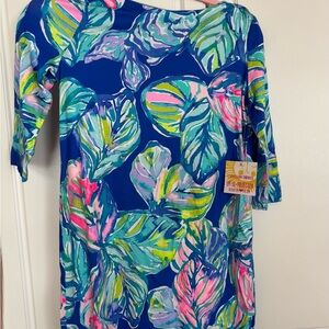 Lilly Pulitzer Blue Tropical Leaf Print Shift Dress